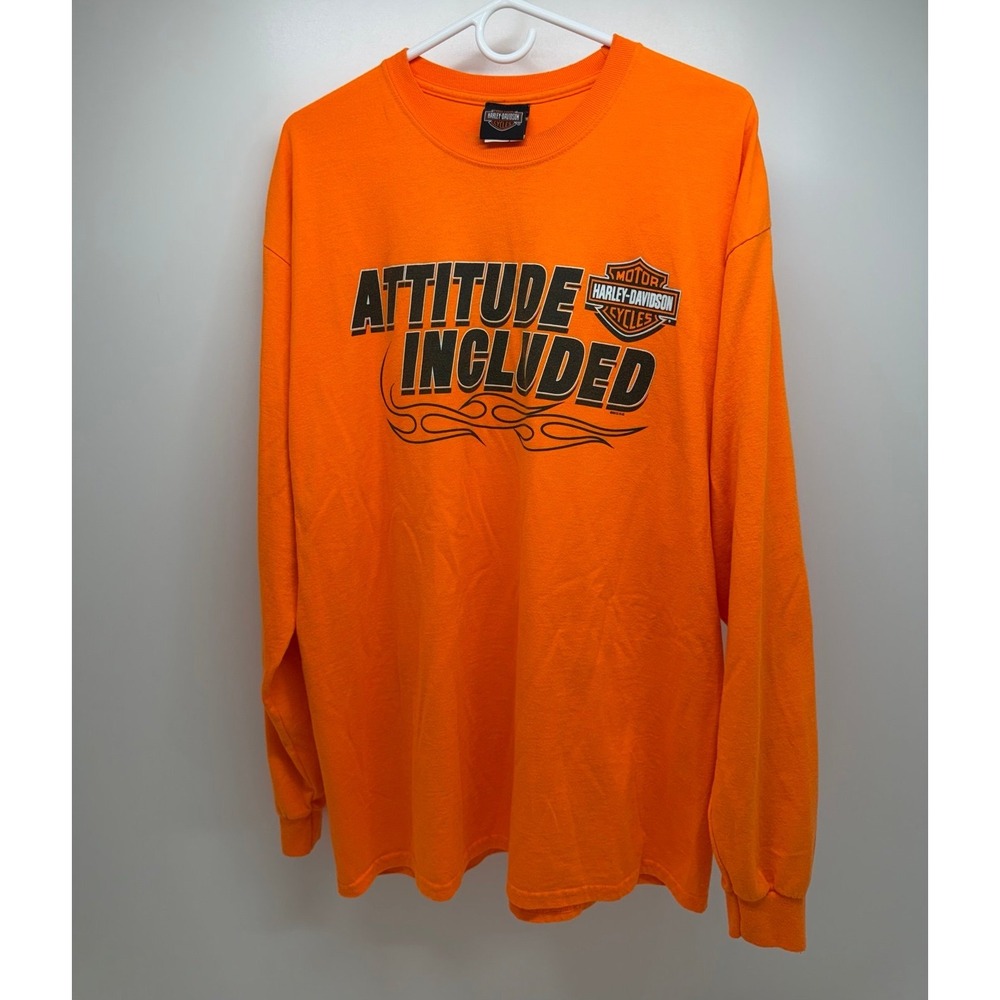 Harley Davidson Men's Long Sleeve Shirt Orange Attitude Flames Sioux Falls, SD